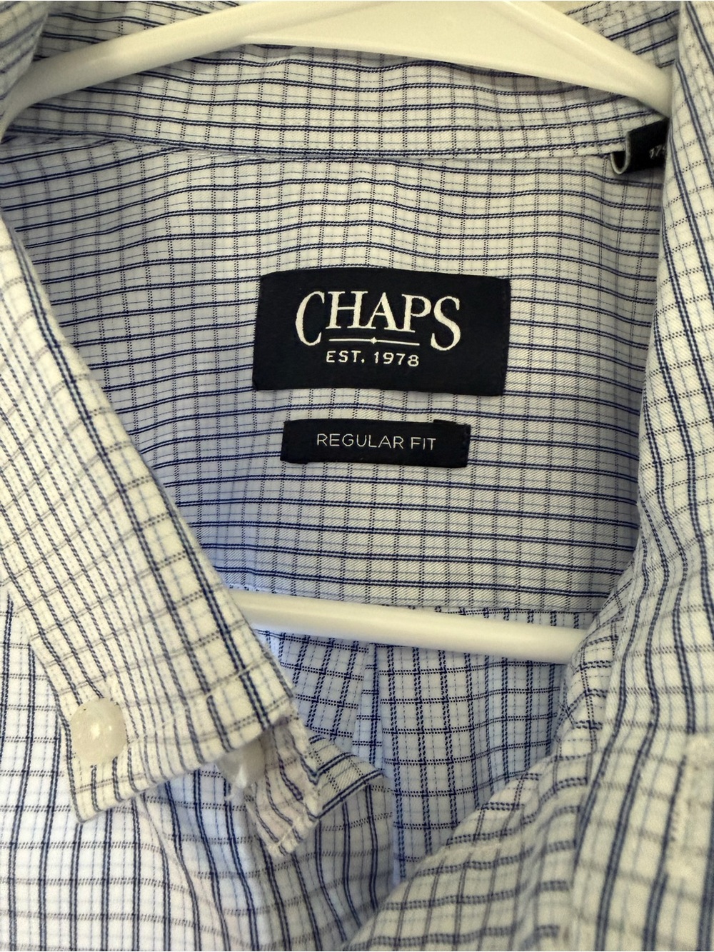 Chaps Men's Regular Fit Blue & White Check Dress Shirt L - Picture 2 of 6